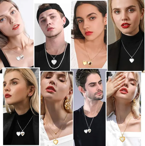 Vista 2 de U7 Collar de fotos personalizado para hombres y mujeres joyería personalizada con dije de cualquier imagen cuerda de acero inoxidable espiga cadena