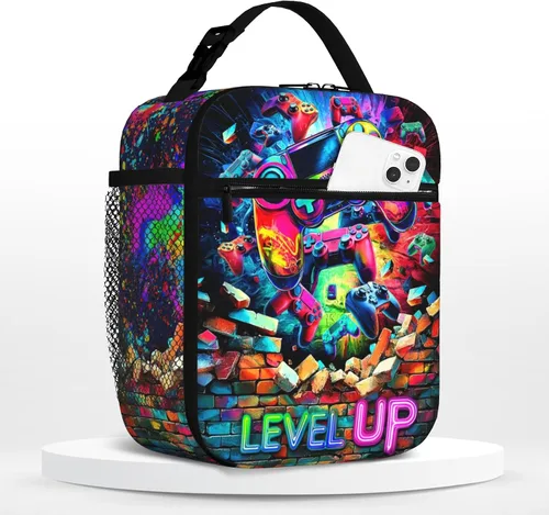 Vista 13 de Lonchera de béisbol para niños, con aislamiento, con diseño de calavera y béisbol, lonchera para niños, escuela, trabajo, oficina, viajes, picnic