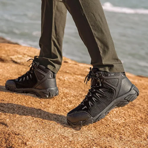 Vista 2 de SHULOOK Botas de senderismo impermeables para hombre, antideslizantes, ligeras, de tobillo, de media altura, transpirables, para excursionismo