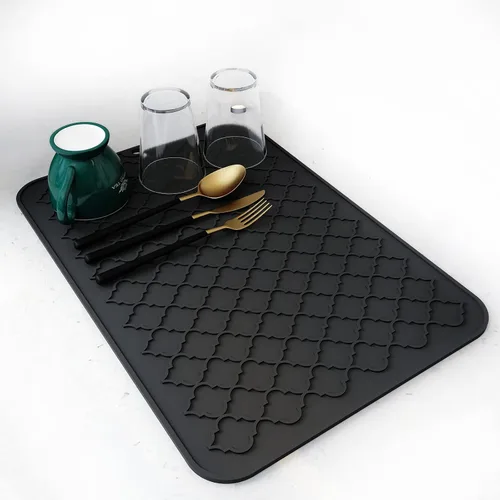 Vista 10 de AMOAMI - Tapete de secado de platos para cocina, de silicona, tapete de secado de platos de cocina, resistente al calor, accesorios de cocina Beige