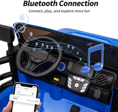 Vista 7 de Hikiddo Coche eléctrico de 2 plazas para niños, juguete eléctrico de 12 V para niños de 4 a 8 años con control remoto, capacidad de 150 libras, Azul