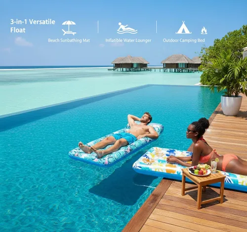 Vista 5 de Paquete de 2 tapetes inflables para piscina, tumbona, juguetes de natación multiusos para fiesta en la piscina, playa de verano, al aire libre