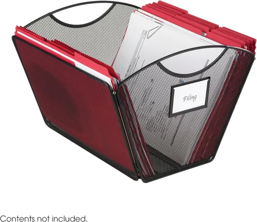 Vista 2 de Safco Onyx - Organizador de escritorio en forma de tubo de tamaño carta, plegable para almacenamiento compacto, asas integradas, malla de acero
