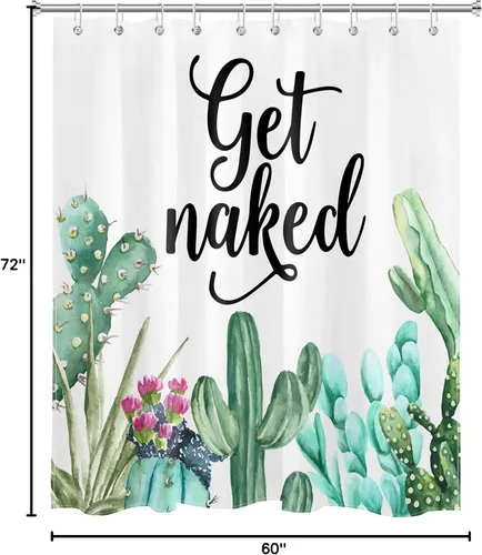 Vista 8 de LB Get Naked - Cortina de ducha de cactus con citas divertidas, plantas tropicales, suculentas, verdes, acuarela, cactus y flores, cortinas de ducha