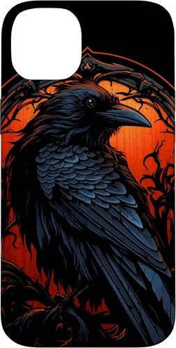 Vista 15 de Funda estética oscura para iPhone 17, diseño de cuervo gótico, diseño de pájaro de cuervo y pájaro oculto