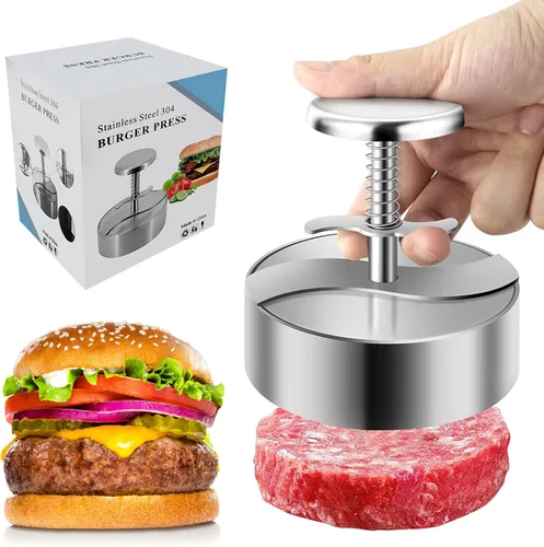 Vista 8 de Prensa de hamburguesas, prensa de carne de hamburguesa ajustable de acero inoxidable, moldes antiadherentes para hacer hamburguesas son adecuados