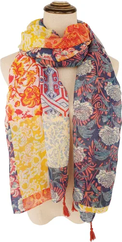 Vista 2 de YOUR SMILE Bufanda bohemia grande para mujer, bufandas ligeras con estampado floral, para otoño e invierno, a la moda, con flecos