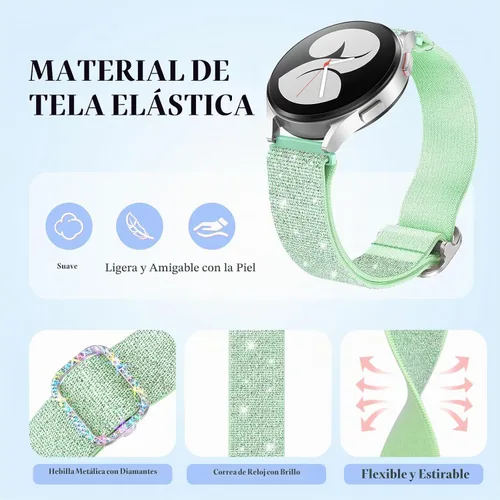 Vista 3 de LETOID Correas para Samsung Galaxy Watch para Mujeres, Correa de Nylon Elástica con Brillos Diseñada para Samsung Galaxy Watch 8/7/6/5/4/FE, Active