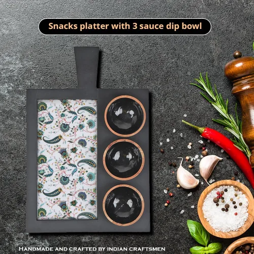 Vista 2 de Zenith's DECOR Bandeja de madera hecha a mano para servir aperitivos, plato de aperitivos, plato multiusos para servir pasteles, aperitivos