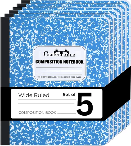 Vista 13 de CLEENTABLE Juego de 5 cuadernos de composición con rayas universitarias para estudiantes, color negro