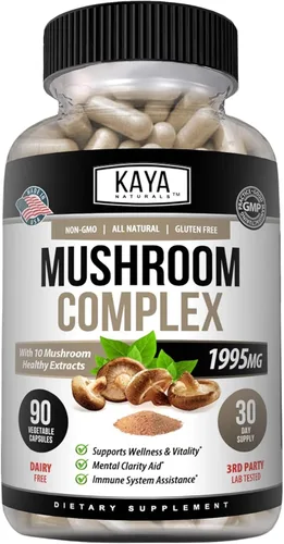 Vista 14 de Kaya Naturals Complejo de hongos premium potente, cápsulas complejas de hongos de 1995 mg por porción, ayuda a la claridad mental que apoya