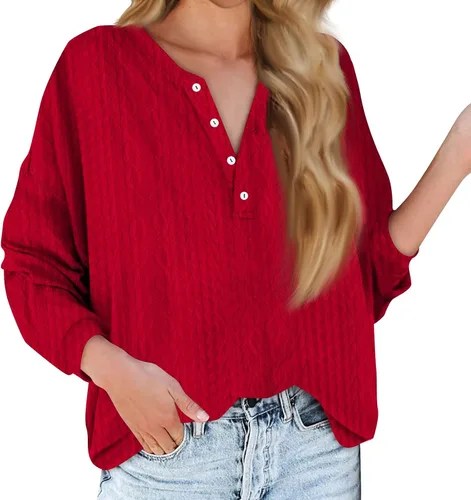 Vista 5 de GIANTHONG Women's Long Sleeve Crewneck Oversized Sweatshirts Button Soft Comfort Pullover Fashion Casual Cotton Clothes Tops