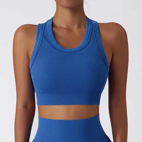 Vista 56 de Conjuntos de entrenamiento para mujer, 2 piezas, sin costuras, acanalada, sin mangas, brasier deportivo, cintura alta, pantalones cortos