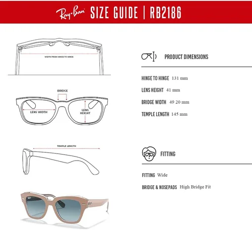 Vista 6 de Ray-Ban State Street RB2186 - Lentes de sol cuadrados para hombre y mujer + paquete con kit de gafas de diseñador iWear