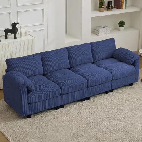Vista 31 de Sofá modular de 61 pulgadas con otomana, asiento extra profundo para sala de estar, sofá de asiento profundo de pana con almohadas para Beige