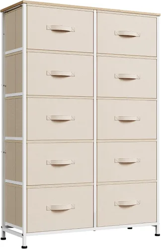 Vista 8 de WLIVE - Cómoda alta negra para dormitorio con 10 cajones, cómoda de dormitorio, muebles de cómoda para dormitorio, unidad organizadora
