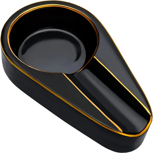 Vista 6 de Cenicero de cigarros, cenicero de lujo de cerámica dorada portátil de viaje con ranura redonda para cenizas, accesorios para fumar en interiores