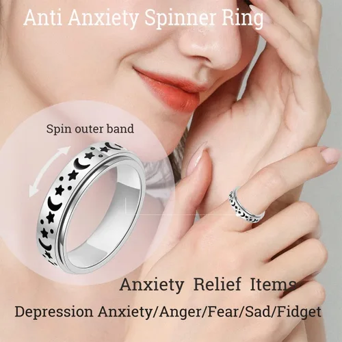 Vista 4 de Anillo de ansiedad OreilleStar para mujer, anillo de dedo de acero inoxidable, juguetes de dedo para adultos, anillos giratorios para el pulgar 2