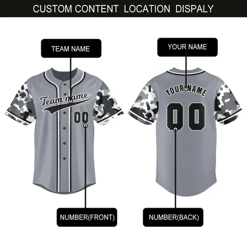 Vista 4 de Camiseta de béisbol personalizada con nombre y número personalizados de camuflaje para hombres, mujeres y jóvenes