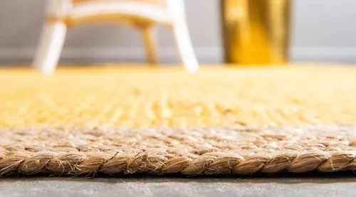 Vista 4 de Unique Loom Colección de yute trenzado de calidad clásica hecha natural tejida a mano con detalles de color sólido, alfombra rectangular de 2 pies 0