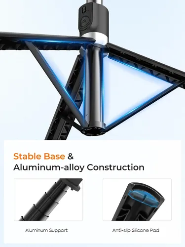 Vista 3 de Trípode para teléfono y palo para selfie, trípode extensible todo en uno de aluminio de 74.8 in para smartphone Negro