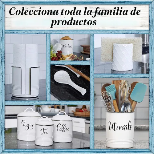 Vista 6 de Home Acre Designs Soporte de esponja para fregadero de cocina, decoración rústica de cocina para el hogar, cerámica blanca