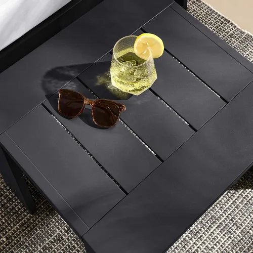 Vista 5 de Modway Tahoe - Mesa auxiliar de aluminio con recubrimiento de polvo para patio al aire libre, color gris