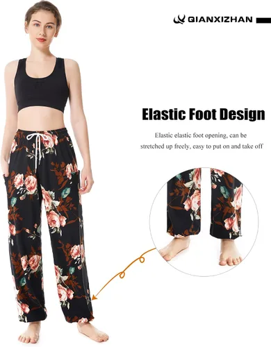 Vista 3 de QIANXIZHAN Pantalones de harén para mujer, pantalones hippie palazzo, pantalones bohemios, ropa de yoga con bolsillos