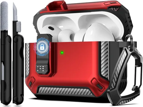 Vista 14 de RFUNGUANGO Funda protectora para AirPods Pro de 3ª generación con kit de limpieza, funda rígida militar con bloqueo para AirPod Pro 3ª