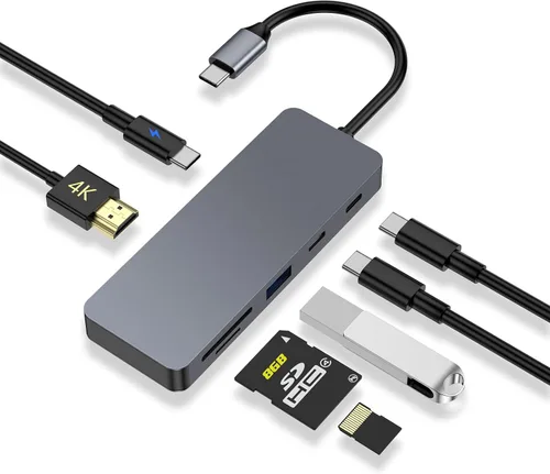 Vista 9 de Hub USB C, adaptador USB C 8 en 2 Thunderbolt 4 HDMI MacBook Air Pro M1-M4 Hub Thunderbolt 4 • HDMI 4K • 100W PD • 40Gbps • USB C 3.0 • 3 USB A