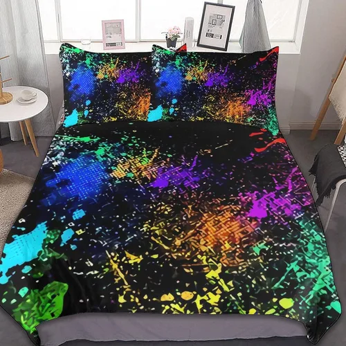 Vista 41 de Juego de 3 piezas de edredón neón que brilla en la oscuridad, funda de almohada de microfibra con cremallera para cama matrimonial, Queen