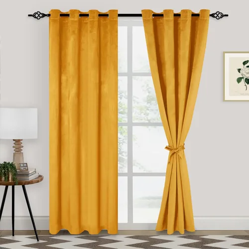 Vista 50 de XWZO Cortinas de terciopelo azul de 63 pulgadas de largo, elegantes cortinas de lujo suaves para sala de estar, aislamiento térmico, oscurecimiento