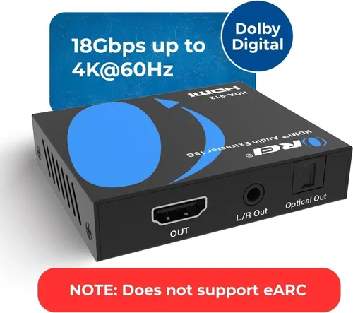 Vista 4 de OREI 4K 60Hz 18G Convertidor Extractos de Audio HDMI 2.0 - SPDIF + Salida de 3.5mm - HDCP 2.2 - Dolby Digital/DTS Passthrough CEC, HDR, Dolby
