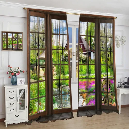 Vista 160 de Cortinas de paisaje, ventana 3D, primavera, bosque, vida silvestre, paisajes de naturaleza, dormitorio, sala de estar, cortinas térmicas opacas de 2