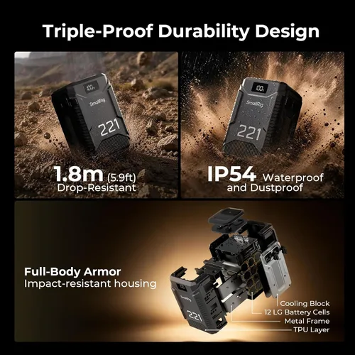 Vista 2 de SMALLRIG V Mount Battery T221, 221Wh/14910mAh Triple-Proof V-Mount Battery