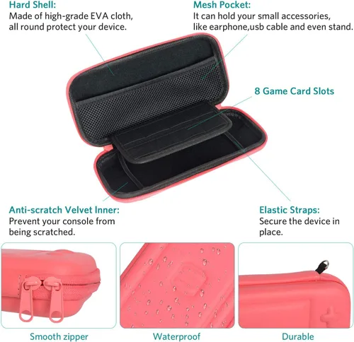 Vista 4 de CoBak Carrying Case for Nintendo Switch Lite - with 1 Screen Protector, 1 Grip Case and 4 Thumb Grip Caps, Ultra Slim Premium EVA Travel Pouch