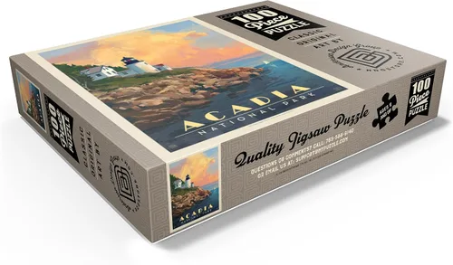 Vista 3 de MyPuzzle Acadia National Park: Lighthouse, Vintage Poster - Rompecabezas de 100 piezas prémium para adultos