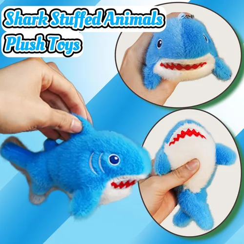 Vista 4 de Kawaite Animal de peluche de tiburón azul, lindos juguetes de peluche de tiburón para niños y niños, peluches Kawaii, mini peluche de animales