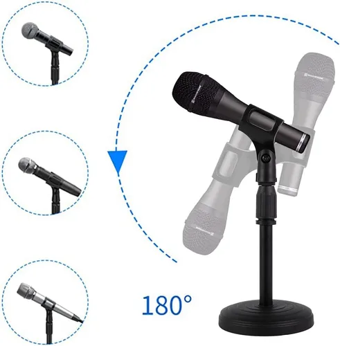 Vista 4 de Soporte de micrófono de escritorio, soporte de micrófono de escritorio de mesa resistente con base de metal antideslizante, adaptador de 3/8