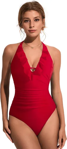 Vista 72 de SUUKSESS Traje de baño sexy de una pieza con volantes y control de abdomen para mujer