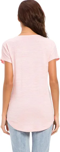 Vista 4 de Lusmay - Camisa de manga corta, con cierre zipper y cuello en V profundo, informal, ajuste holgado, para mujer