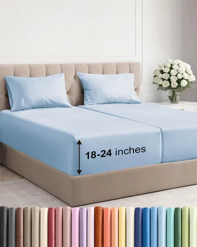 Vista 50 de Sábanas individuales de bolsillo extra profundo, sábanas transpirables y refrescantes de 3 piezas, juego de sábanas de lujo para hotel, suaves, sin