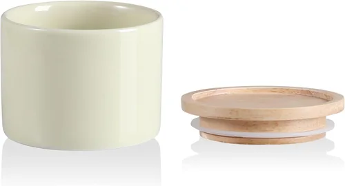 Vista 45 de Recipientes de cocina Sweejar, tarro de almacenamiento de cerámica para alimentos, recipientes apilables con tapa hermética de madera para servir