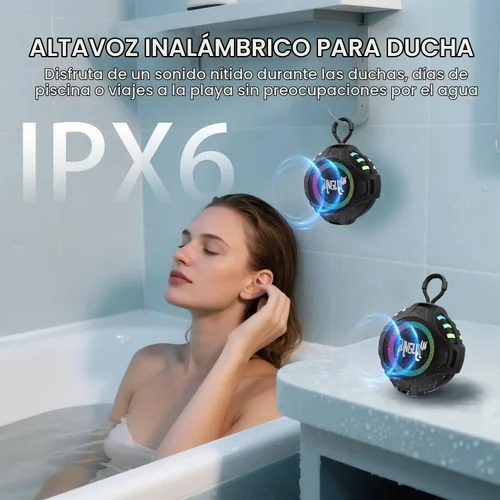 Vista 2 de Altavoz Bluetooth portátil inalámbrico Oudoor con IPX6 impermeable y luz Negro