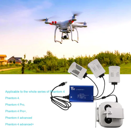 Vista 2 de Cargador de batería múltiple inteligente 4 en 1 con conexión a tierra para DJI Phantom 4/4 Advanced/4 Pro V2.0/4 Pro Plus Obsidian Drone y control