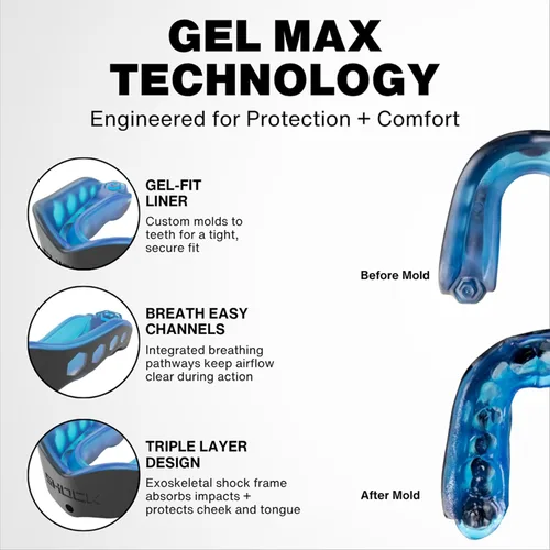 Vista 4 de Shock Doctor Gel Max - Protector bucal, protección resistente y ajuste personalizado, juvenil, frambuesa azul