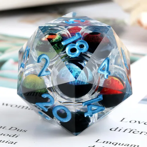Vista 7 de DNDND - Dados D20 de 1.299 in, 1.31 pulgadas, ojo de dragón líquido, 20 dados con hermosa caja de regalo para Calabozos y Dragones (azul)