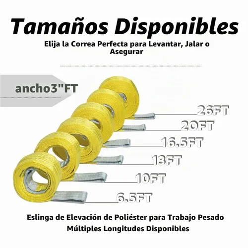 Vista 2 de Paquete de 2 eslingas de elevación industrial de 3"×6.5 pies, eslinga de poliéster resistente de 6600 libras, factor de seguridad 5:1, eslinga