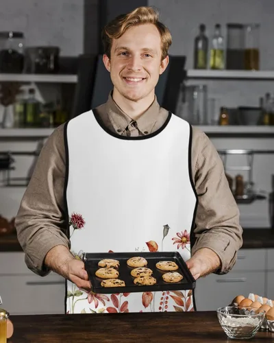 Vista 5 de Unisex Cobbler Apron Flower Daisy Leaves Vest Cobbler Aprons Autumn Orange Red Rustic Smock Apron with 2 Pockets