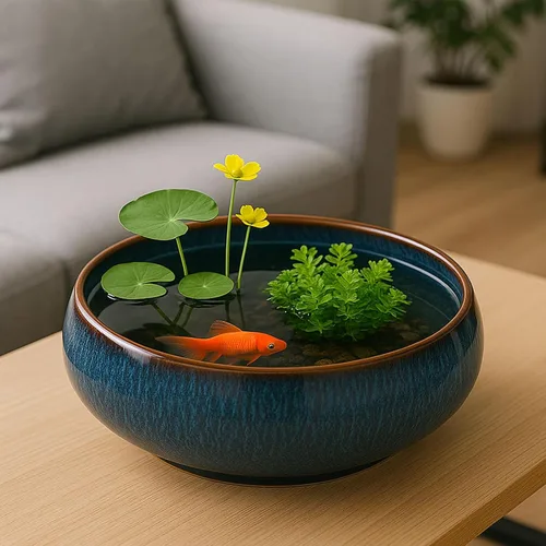 Vista 4 de Oncpcare Maceta en Forma de Tazón de Loto – Maceta de Cerámica para Plantas de Agua Sagradas, Bonsái, Flores de Loto, Jarrón Superficial